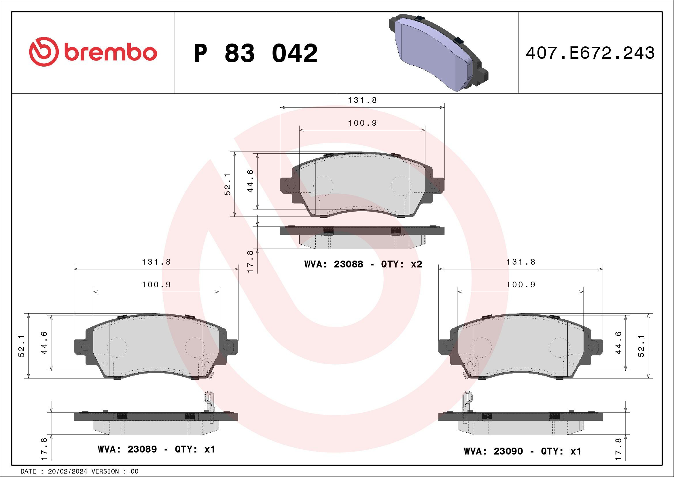 Купити P83042 Brembo Колодки гальмівні передні, дискові
