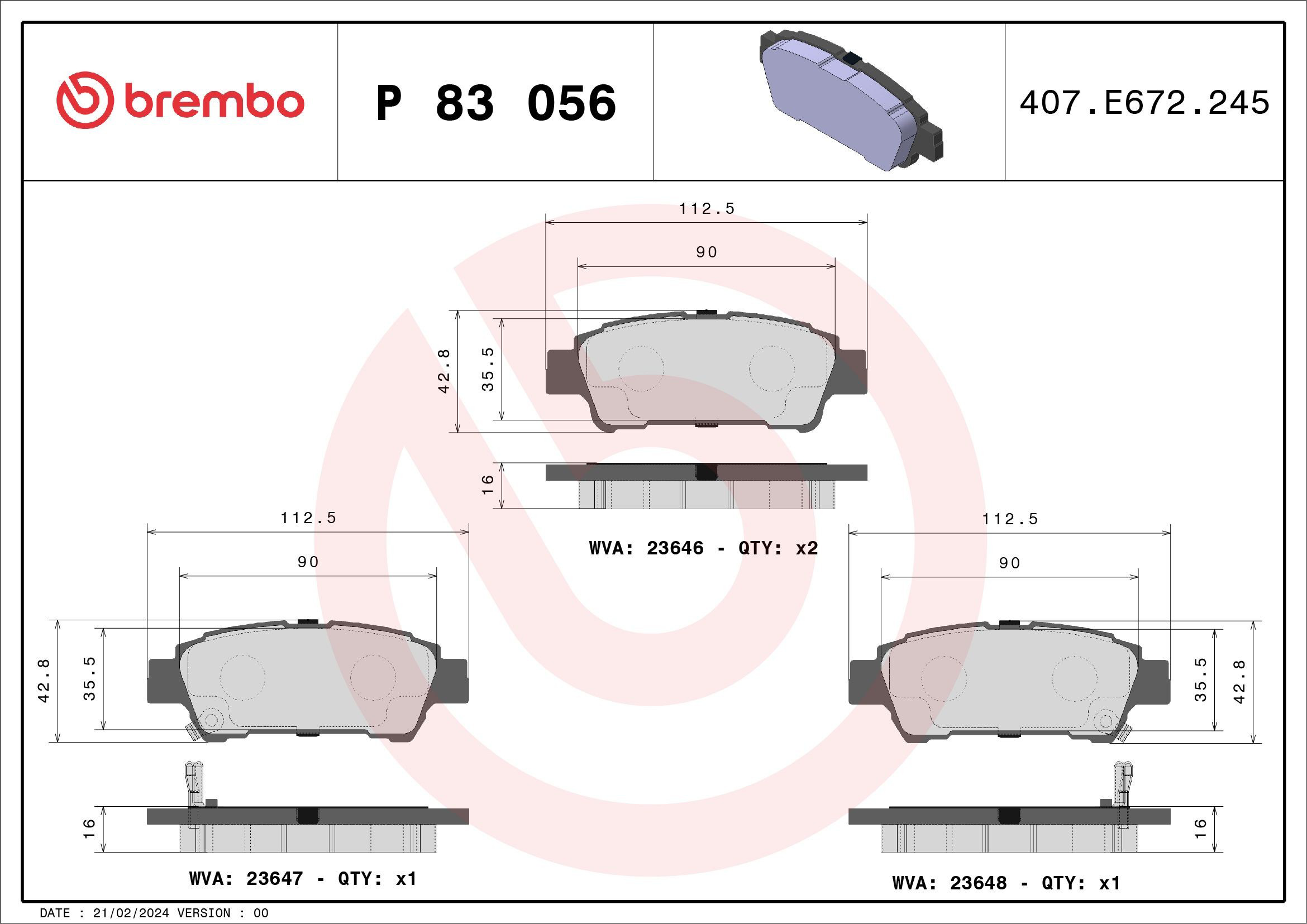 Купити P83056 Brembo Задні колодки