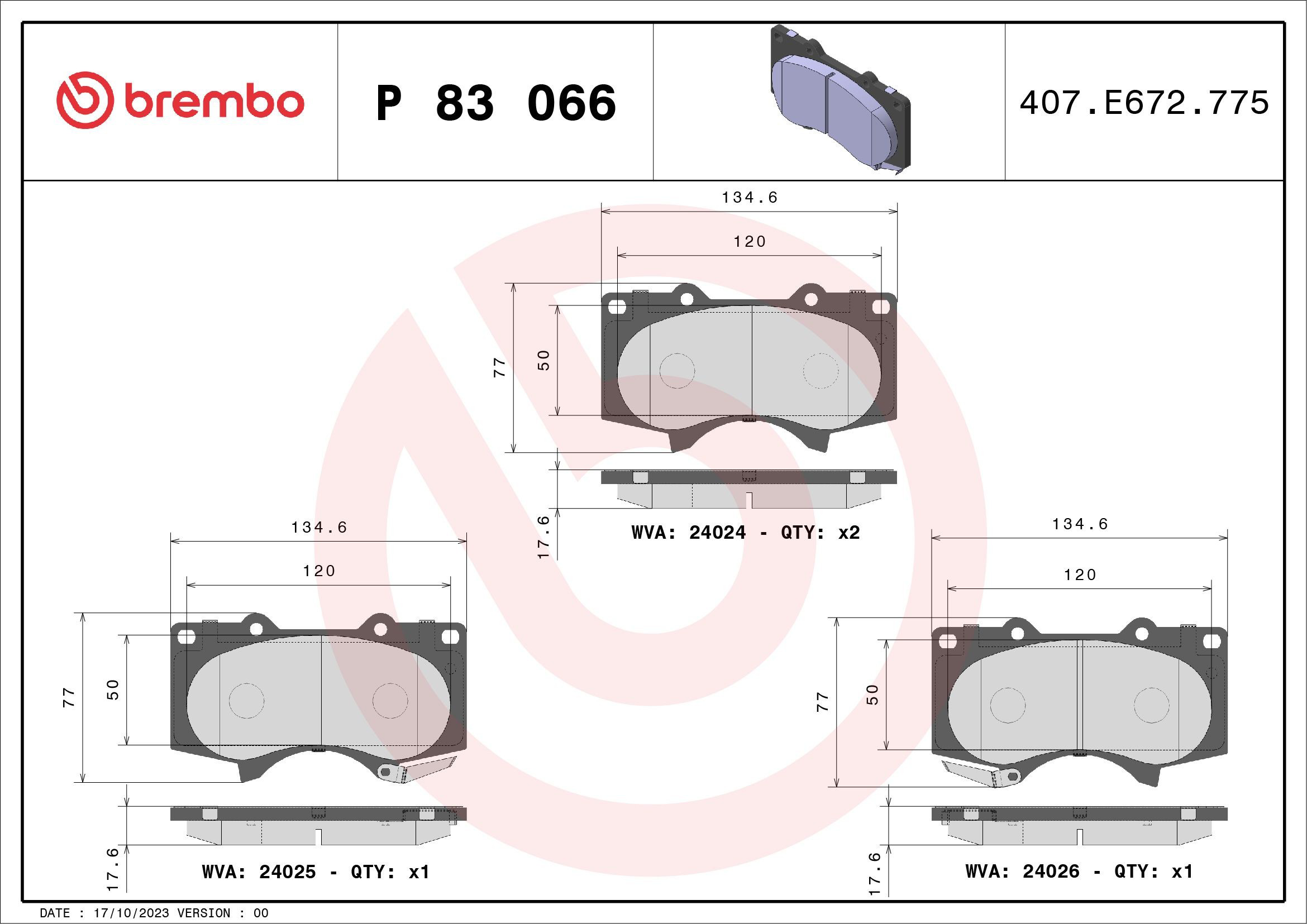 Купити P83066 Brembo Колодки гальмівні передні, дискові