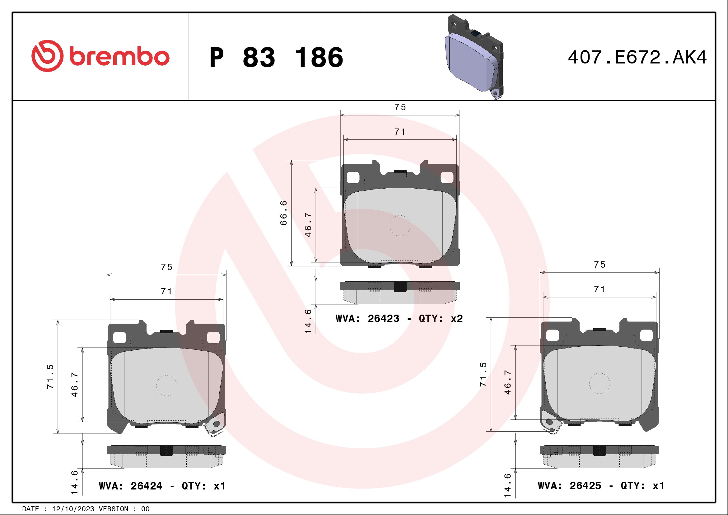 Задні гальмівні колодки P83186 Brembo