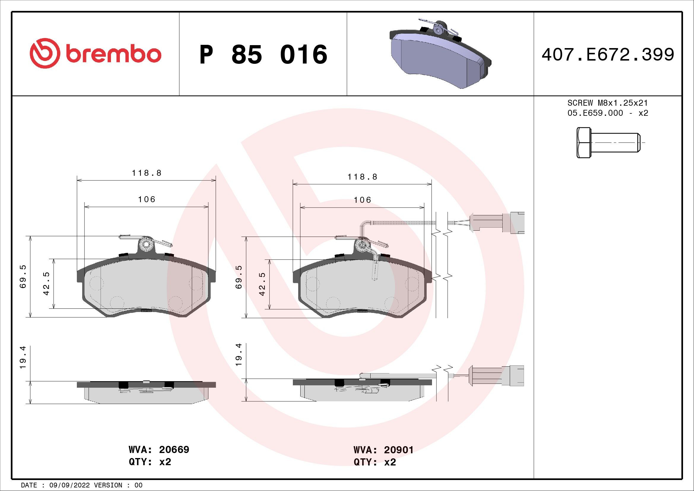 Гальмівні колодки Brembo P85016 ціна, від 19.87 USD