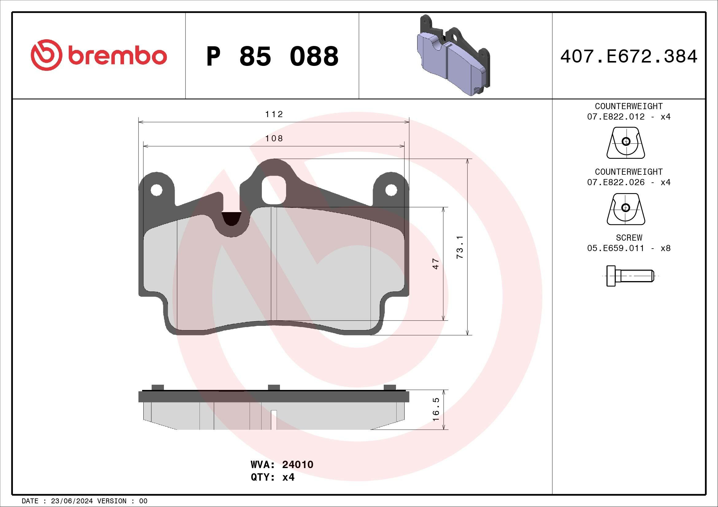 Задні гальмівні колодки Brembo P85088 ціна, від 72.84 USD