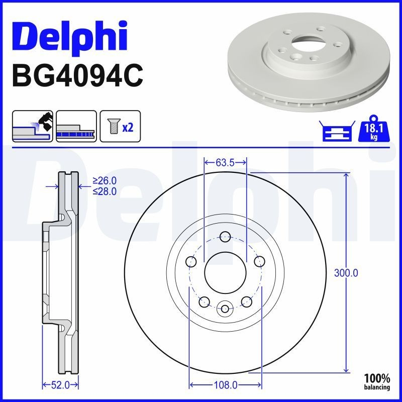 Диск переднього гальма Delphi BG4094C ціна, від 53.83 USD