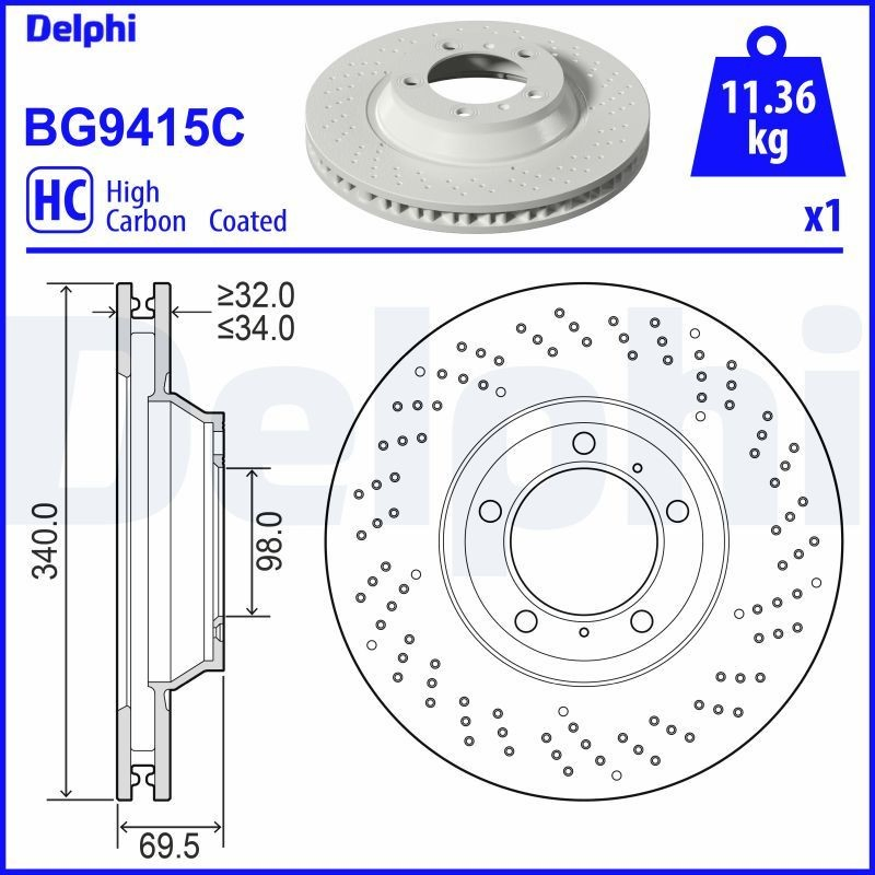 Диск переднього гальма Delphi BG9415C ціна, від 110.09 USD