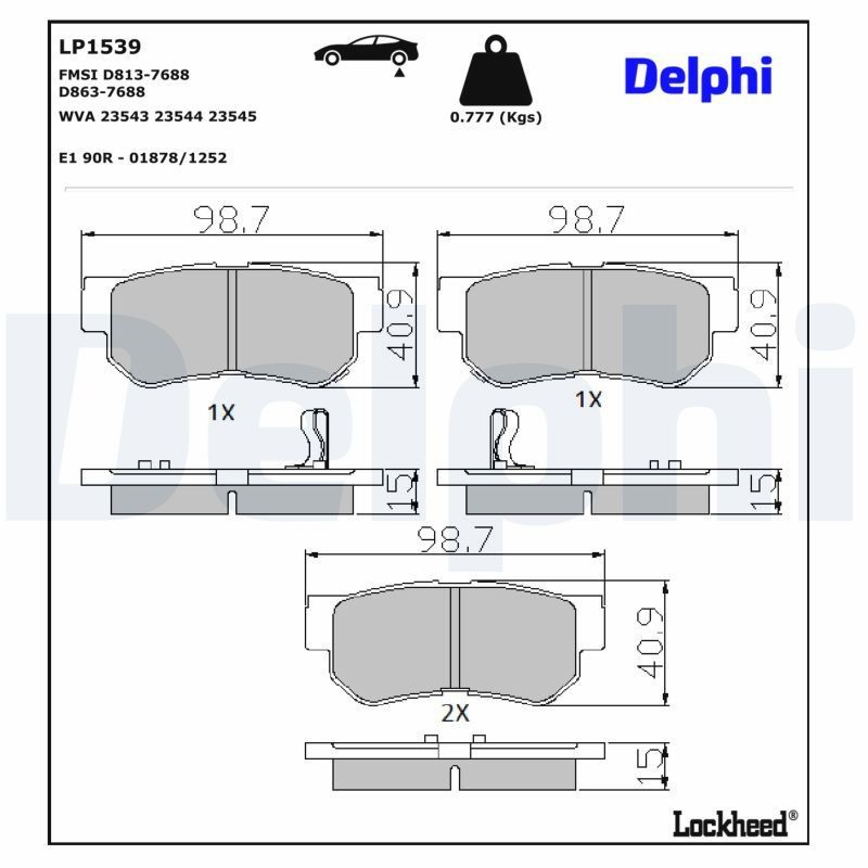 LP1539 Delphi Колодки гальмівні задні, дискові