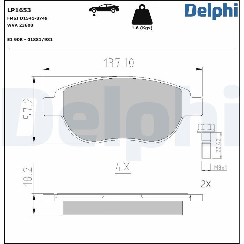 Купити LP1653 Delphi Колодки гальмівні передні, дискові