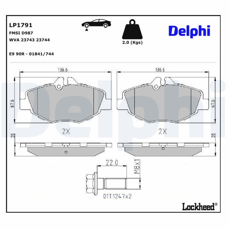 Купити LP1791 Delphi Колодки гальмівні передні, дискові