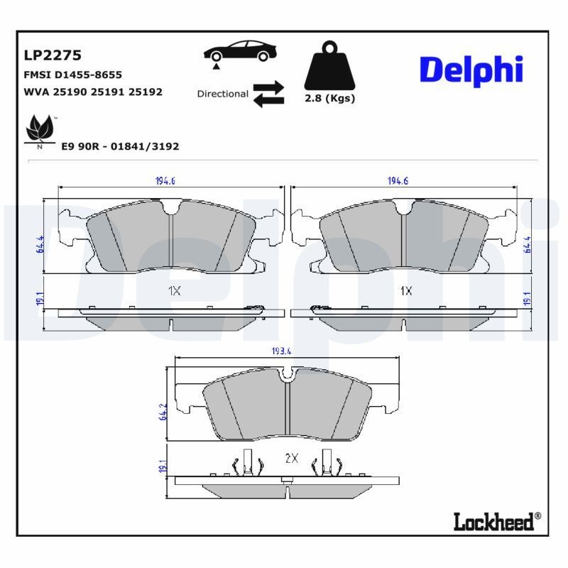 Купити LP2275 Delphi Колодки гальмівні передні, дискові