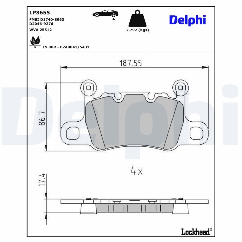 LP3655 Delphi Колодки гальмівні задні, дискові