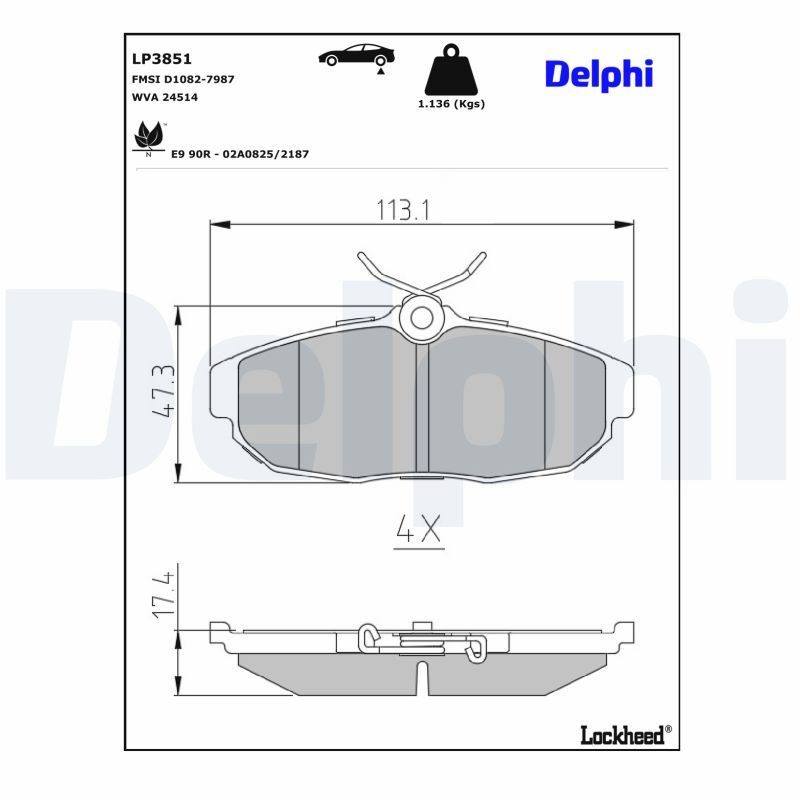 LP3851 Delphi Колодки гальмівні задні, дискові