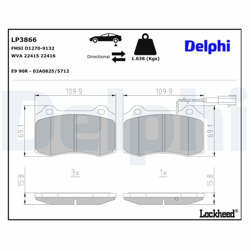 LP3866 Delphi Колодки гальмівні задні, дискові