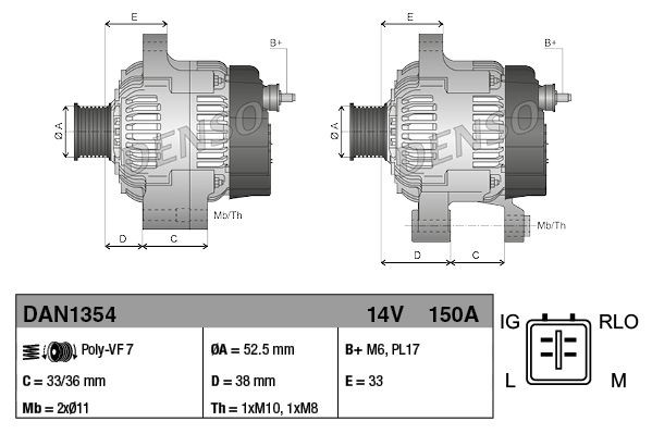 Генератор автомобільний Denso DAN1354