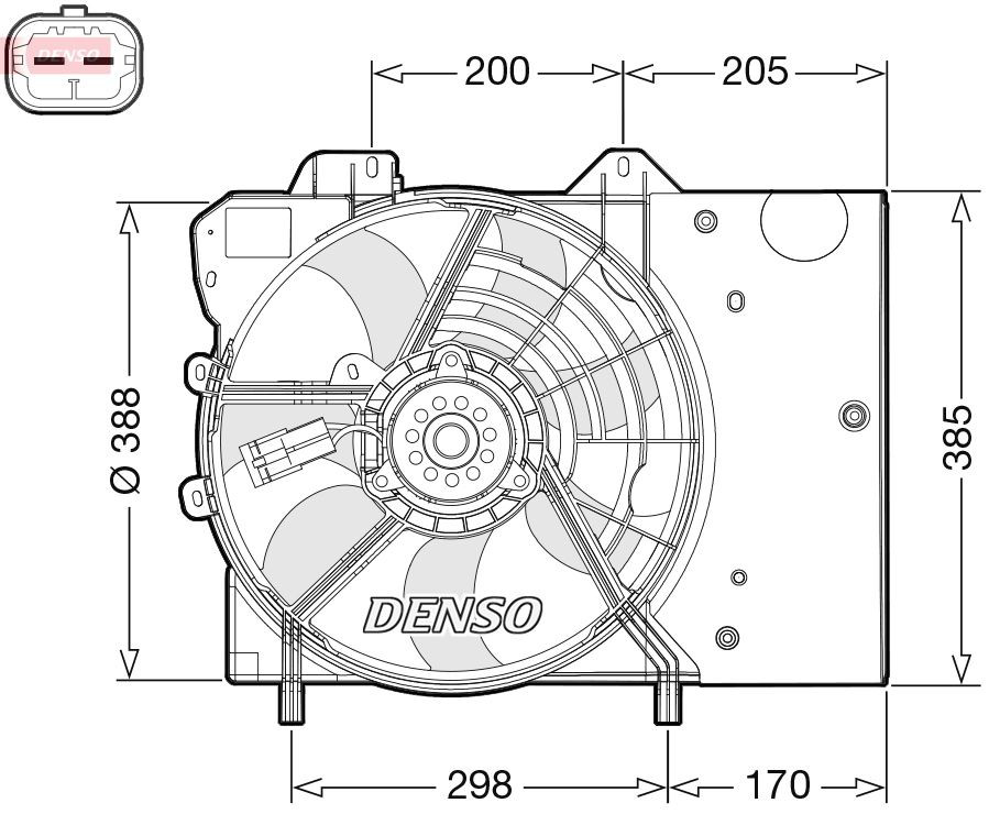 DER21024 Denso Дифузор радіатора охолодження, в зборі з мотором і крильчаткою