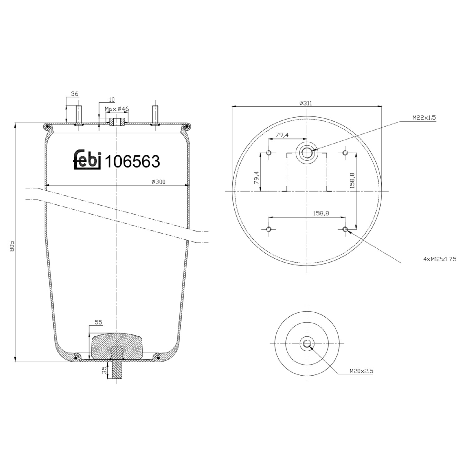 Пневмоподушка/Пневморессора моста Febi 106563 ціна, від 115.88 USD