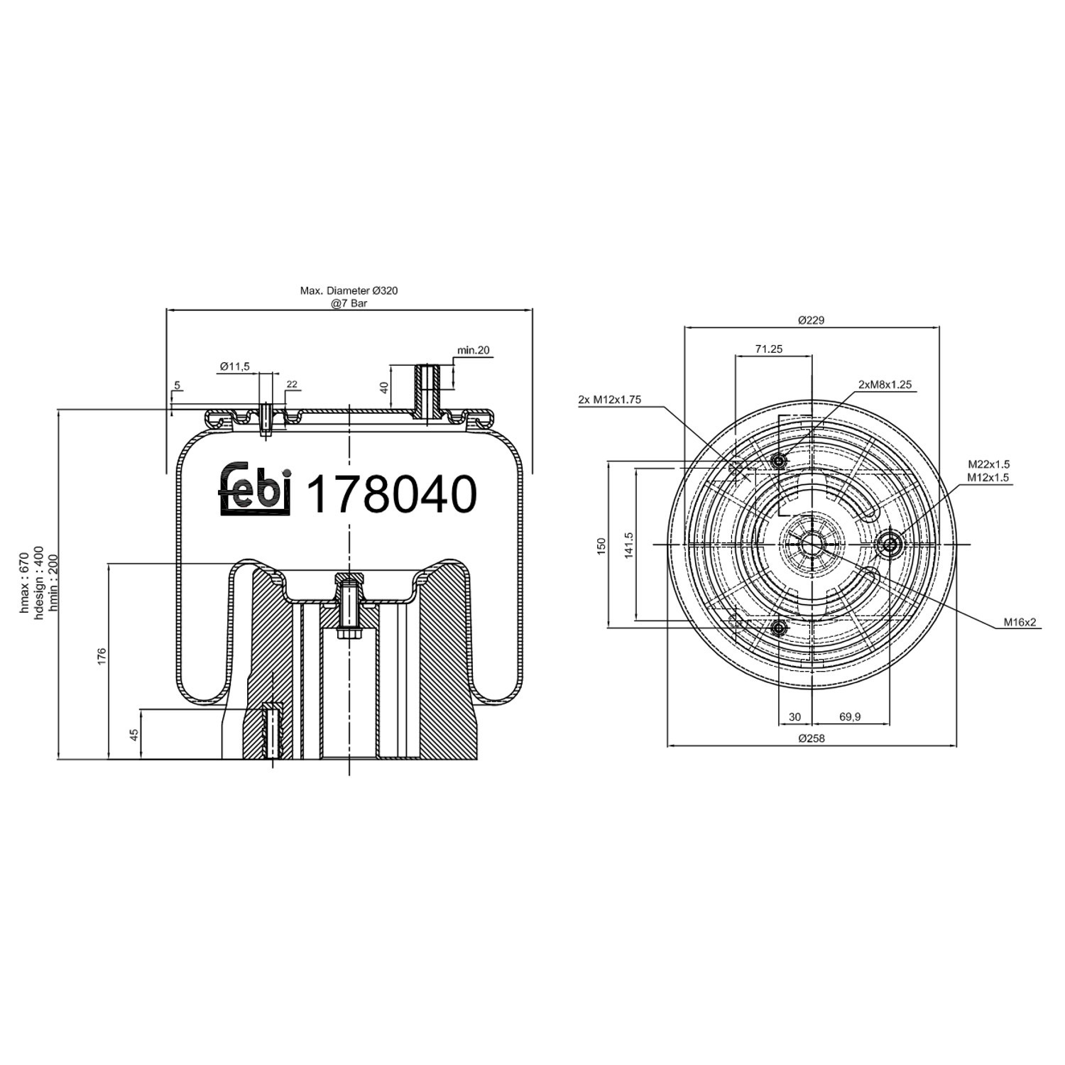 Пневмоподушка/Пневморессора моста Febi 178040 ціна, від 135.60 USD