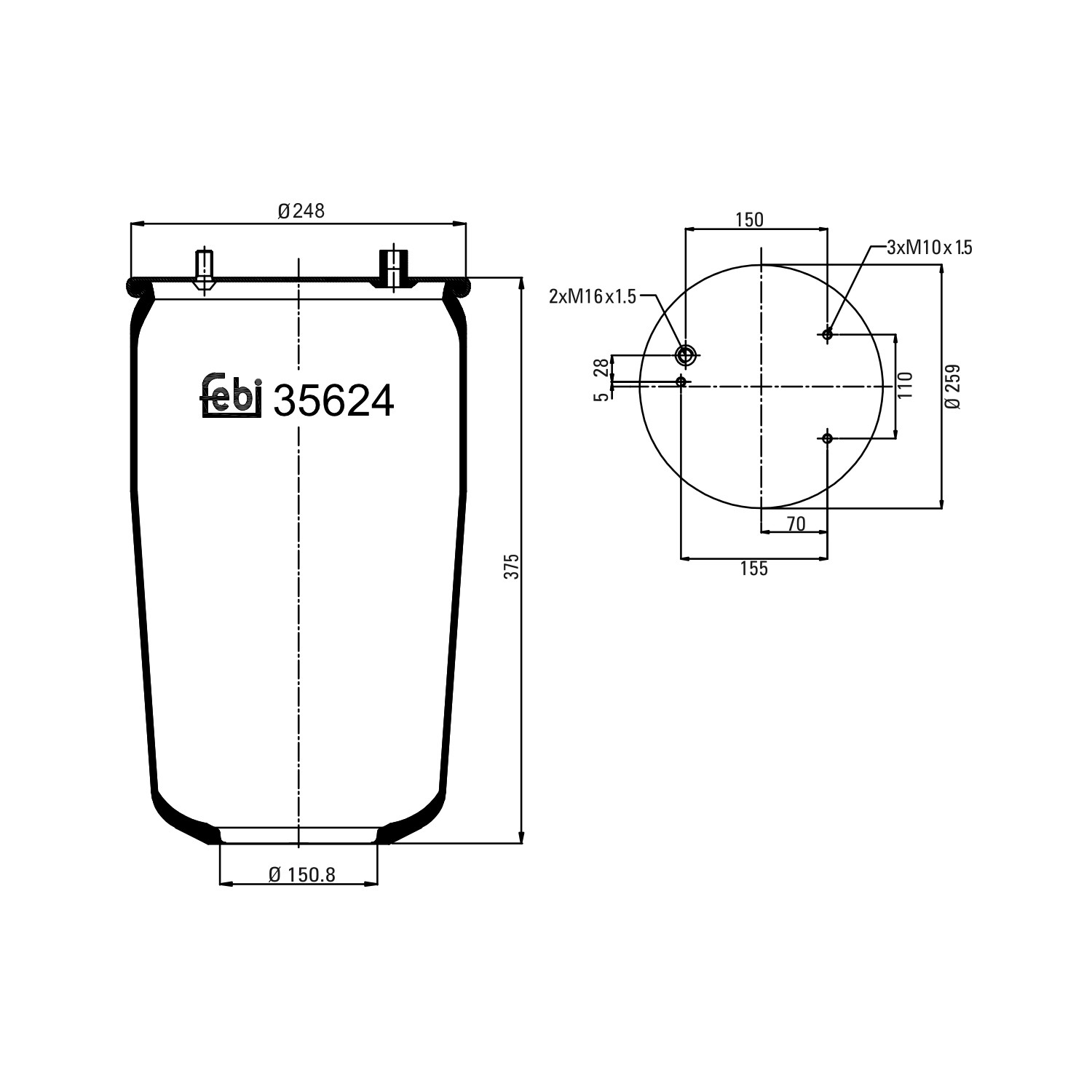 Пневморессора задня Febi 35624 ціна, від 29.88 USD