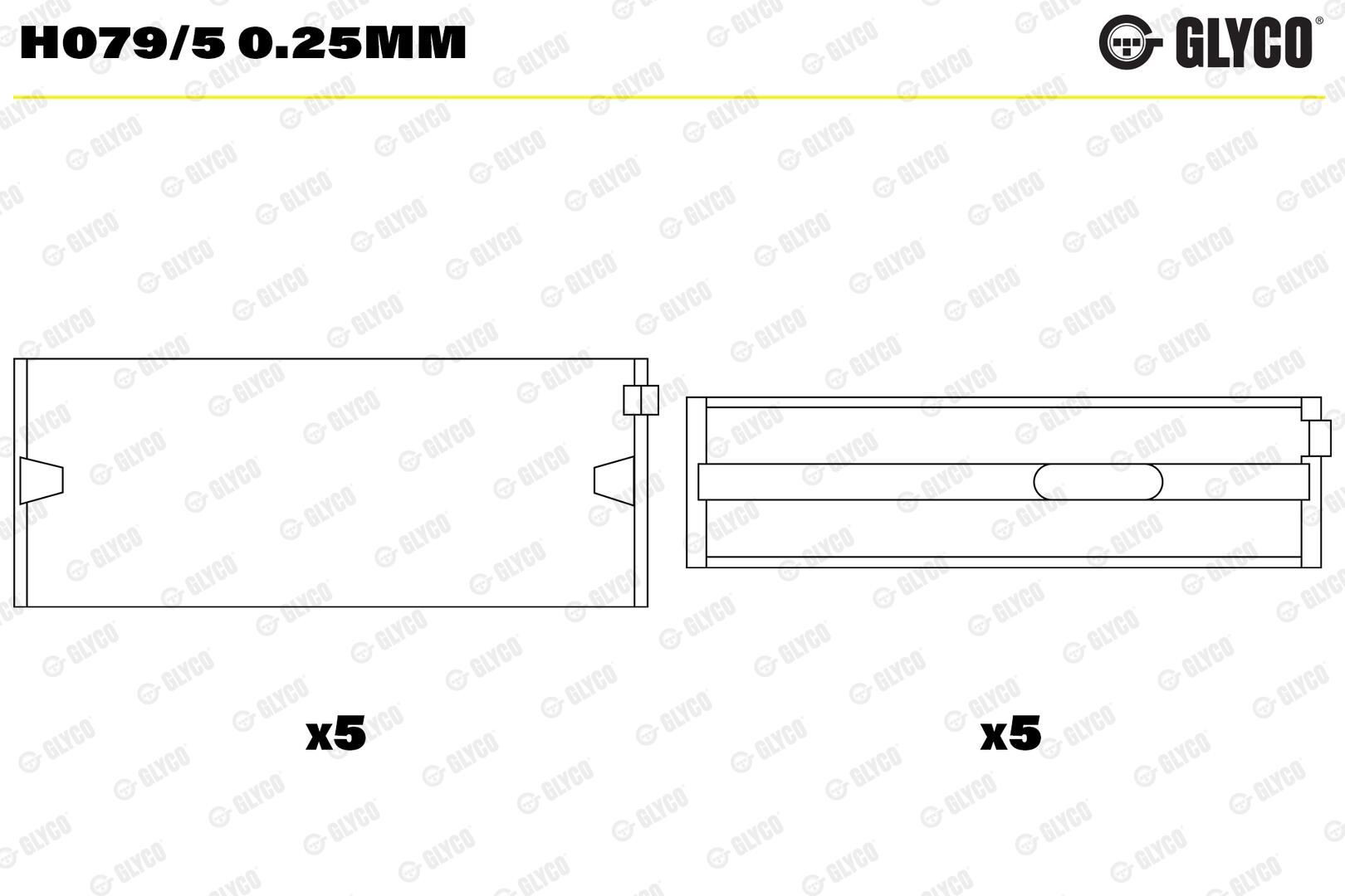 Вкладиші коленвала, корінні, комплект, 1-й ремонт (+0,25) Glyco H0795025 ціна, від 29.28 USD