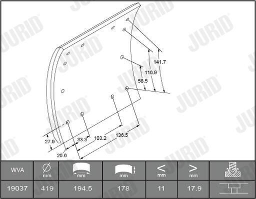 1903601232 Jurid/Bendix Накладка гальмівна задня (TRUCK)