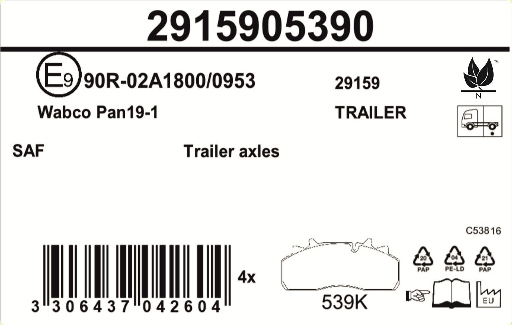 Гальмівні колодки Jurid/Bendix 2915905390 ціна, від 70.85 USD