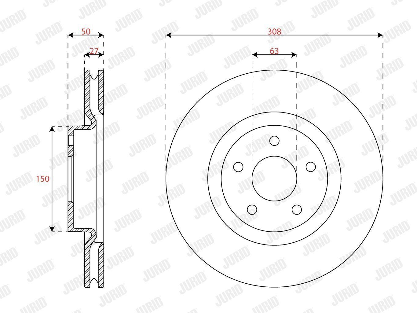 Диск переднього гальма Jurid/Bendix 563664JC ціна, від 66.87 USD