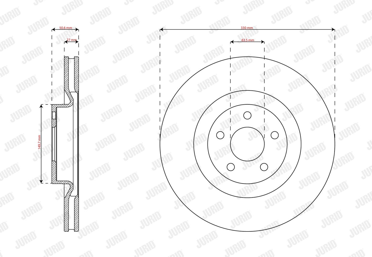 Диск переднього гальма Jurid/Bendix 563756JC ціна, від 82.98 USD
