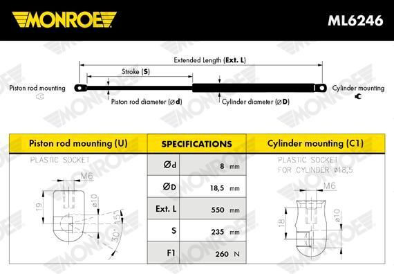ML6246 Monroe Амортизатор кришки багажника / двері 3/5-ї задньої