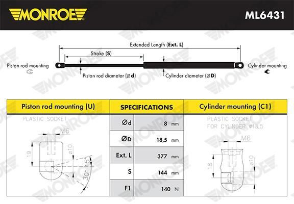 Упор капота Monroe ML6431