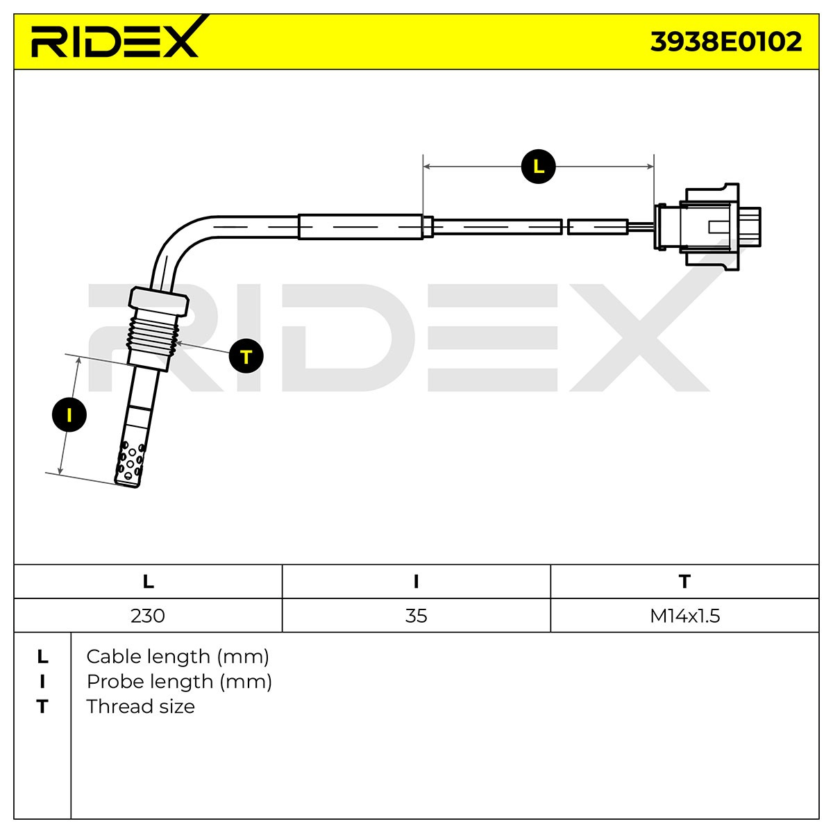 Датчик температури відпрацьованих газів (ВГ), перед фільтром сажі Ridex 3938E0102