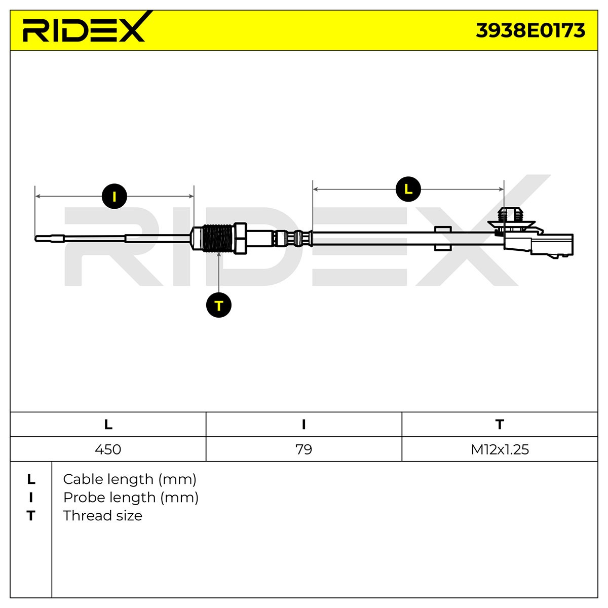 3938E0173 Ridex Датчик температури відпрацьованих газів (ВГ), перед фільтром сажі
