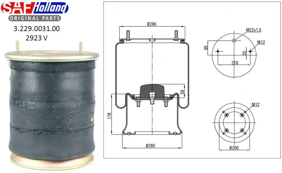 Пневморессора задня SAF 2923V ціна, від 59.30 USD