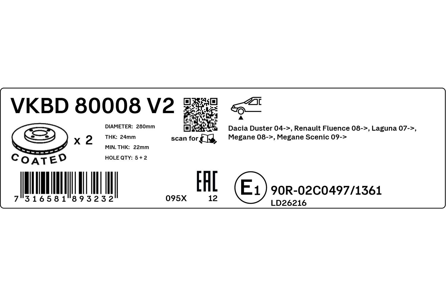 Диск переднього гальма SKF VKBD80008V2 ціна, від 35.46 USD