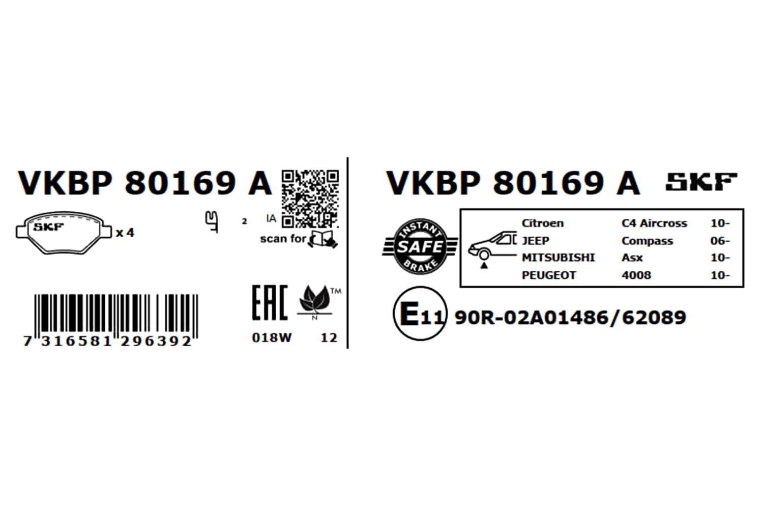 Передні тормозні колодки VKBP80169A SKF