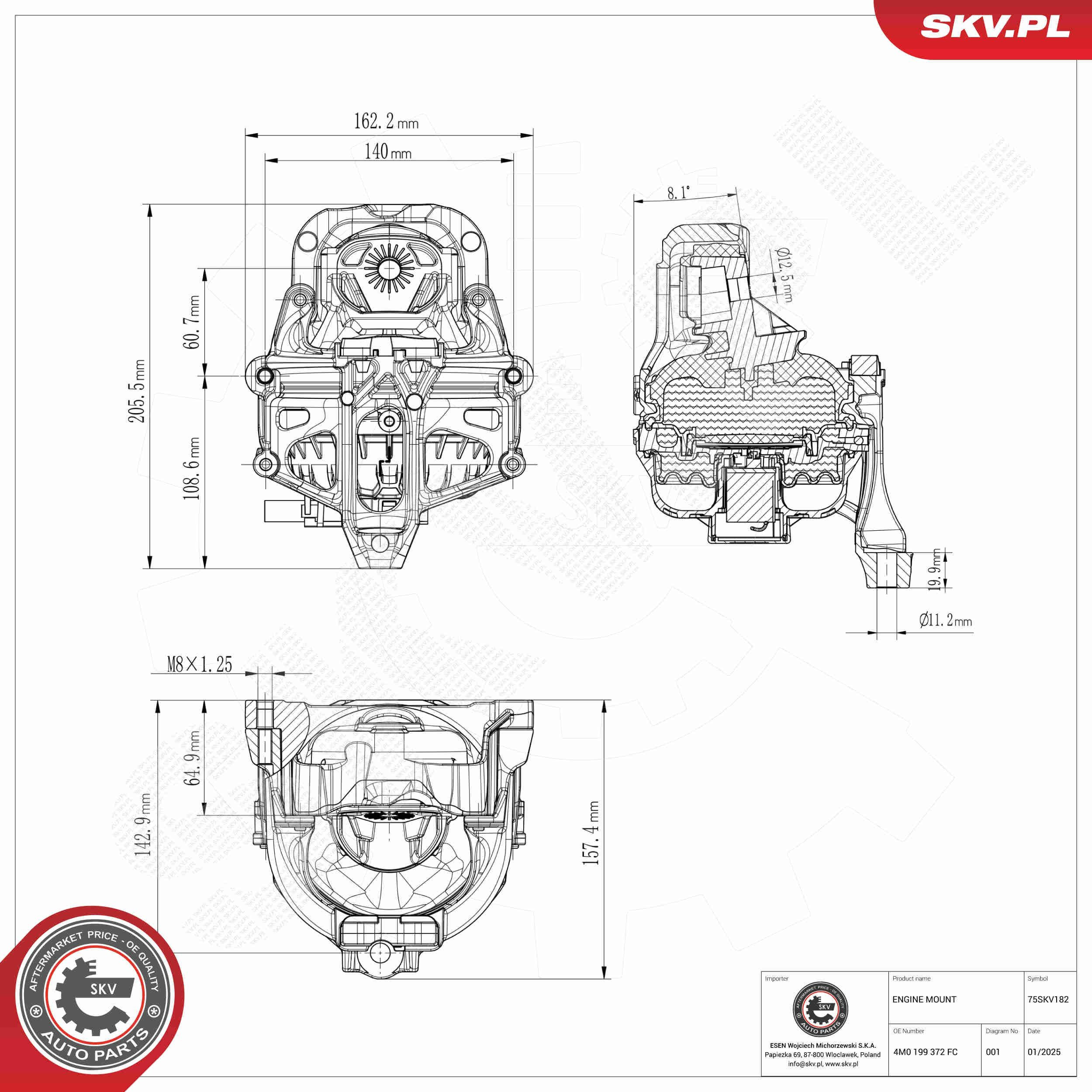 75SKV182 SKV Права подушка мотора