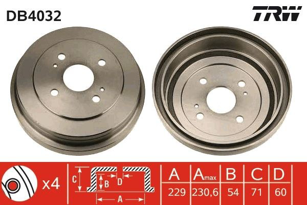 Барабан гальмівний задній TRW DB4032 ціна, від 64.73 USD