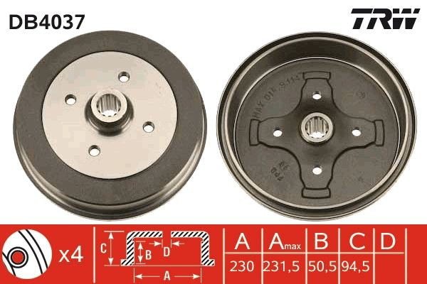 Барабан гальмівний задній TRW DB4037 ціна, від 39.77 USD