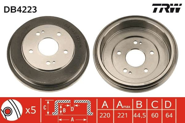 Барабан гальмівний задній TRW DB4223 ціна, від 35.77 USD