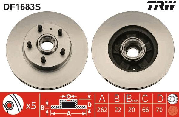 Диск переднього гальма TRW DF1683S ціна, від 68.42 USD