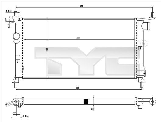 7250020 TYC Радіатор охолодження двигуна
