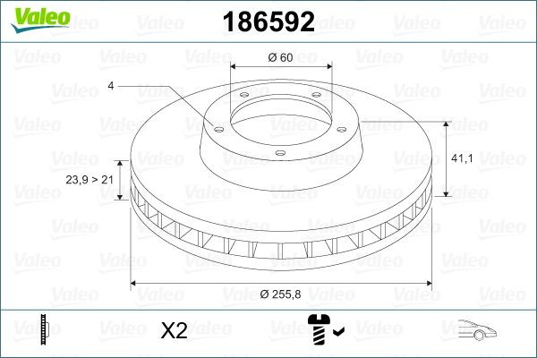Диск переднього гальма VALEO 186592 ціна, від 27.34 USD