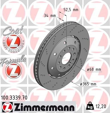 Диск переднього гальма Zimmermann 100333970 ціна, від 359.23 USD