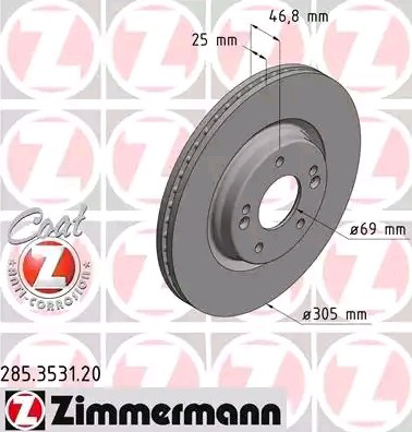 Диск переднього гальма Zimmermann 285353120 ціна, від 60.38 USD