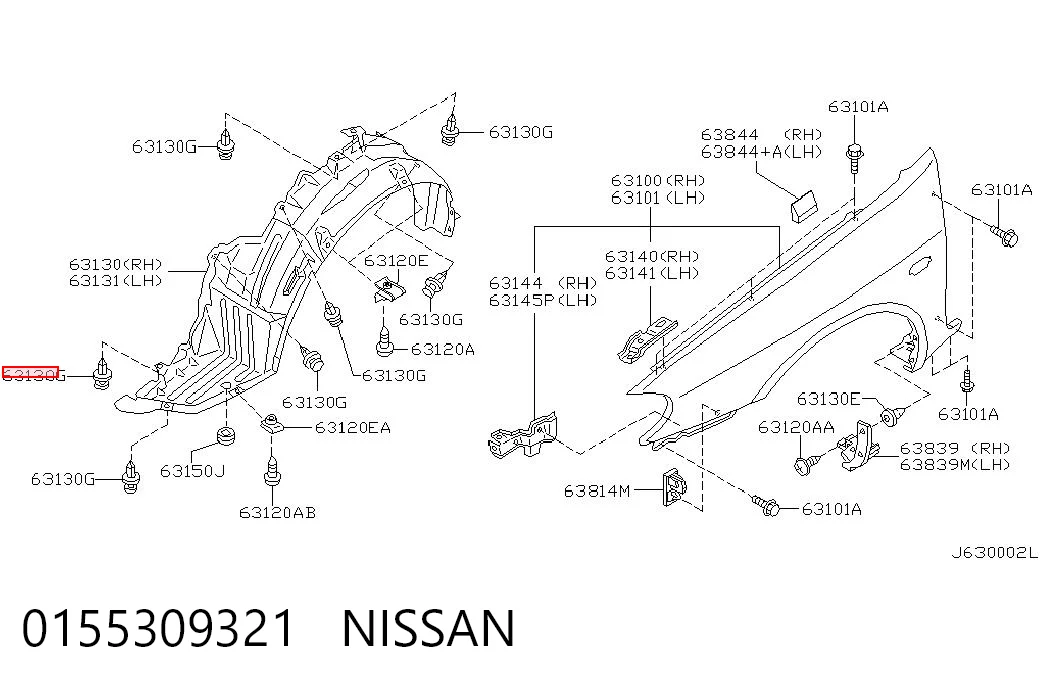 0155309321 Nissan/Infiniti Пістон (кліп) кріплення підкрилки переднього крила