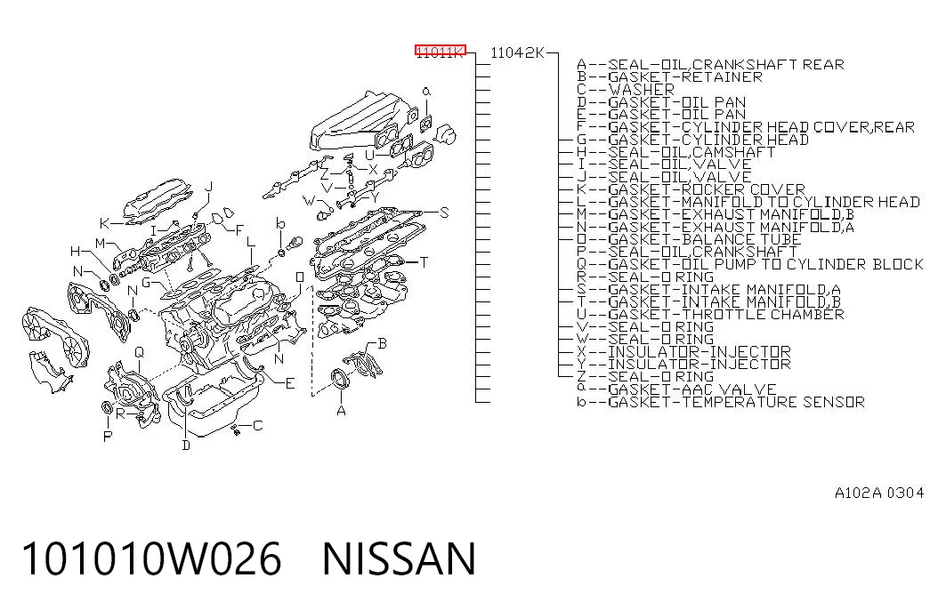 101010W026 Nissan/Infiniti Набір прокладок двигуна