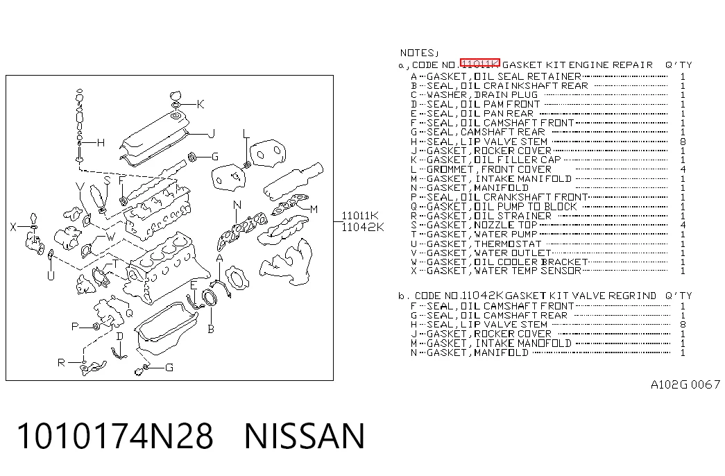 Набір прокладок двигуна на Nissan Sunny III N14