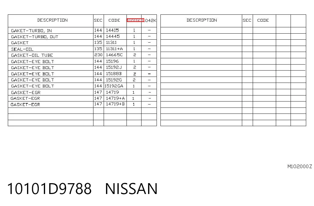 10101D9788 Nissan/Infiniti