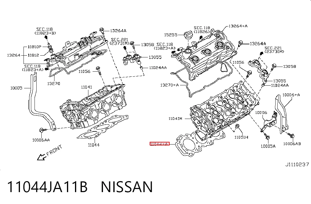 Прокладка головки блока циліндрів (ГБЦ), ліва Renault (RVI) 11044JA12B ціна, від 25.61 USD
