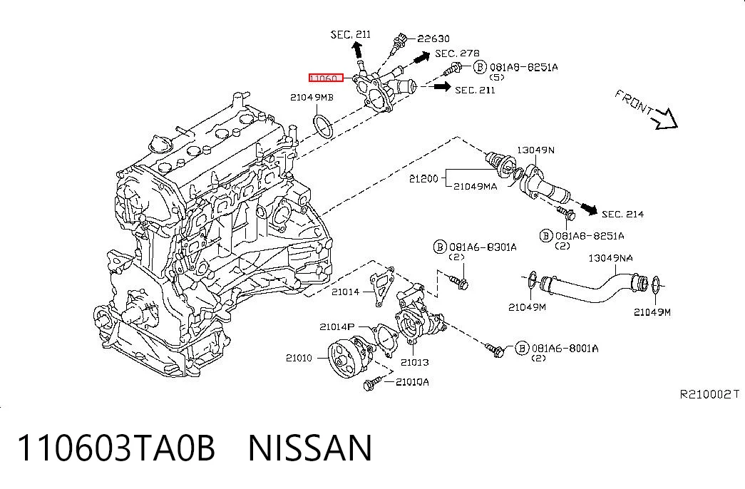110603TA0B Nissan/Infiniti Водяний патрубок