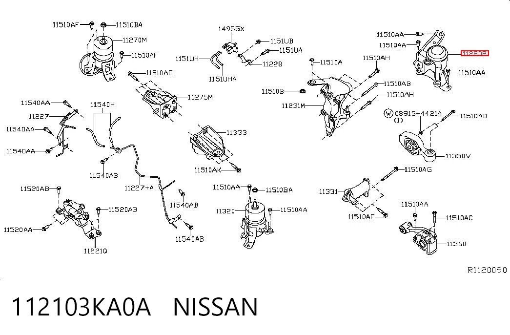 112103KA0A Nissan/Infiniti Права подушка мотора