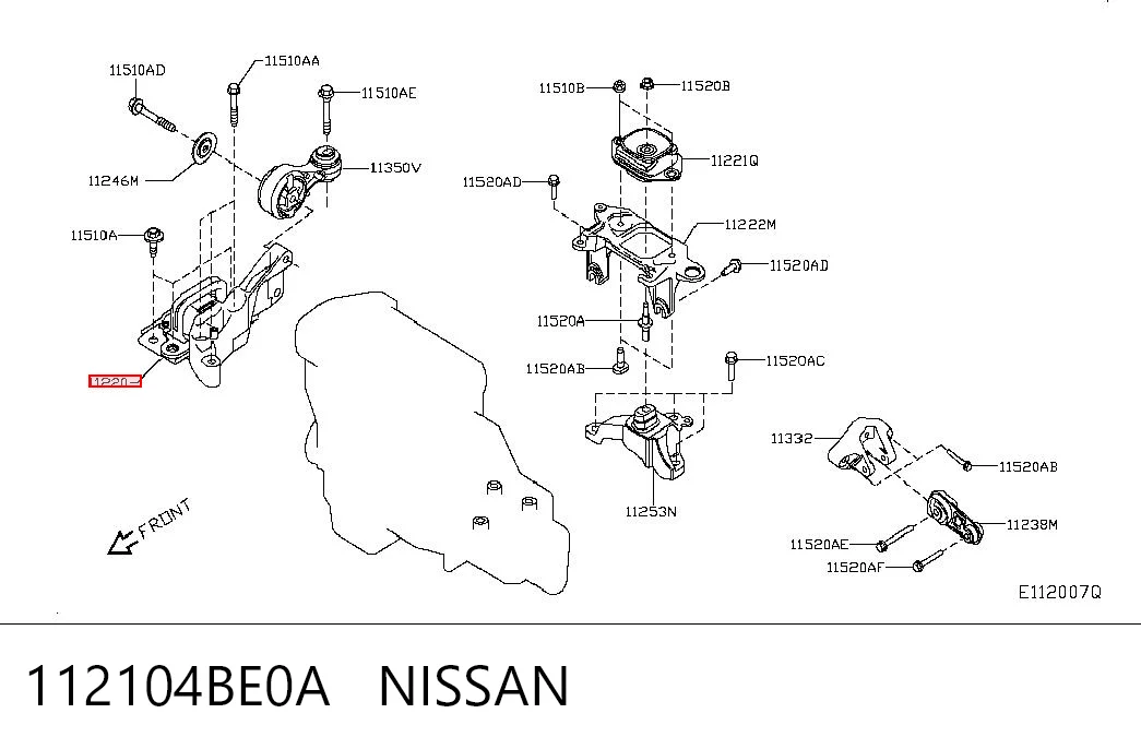 112104BE0B Renault (RVI) Подушка (опора) двигуна, права передня