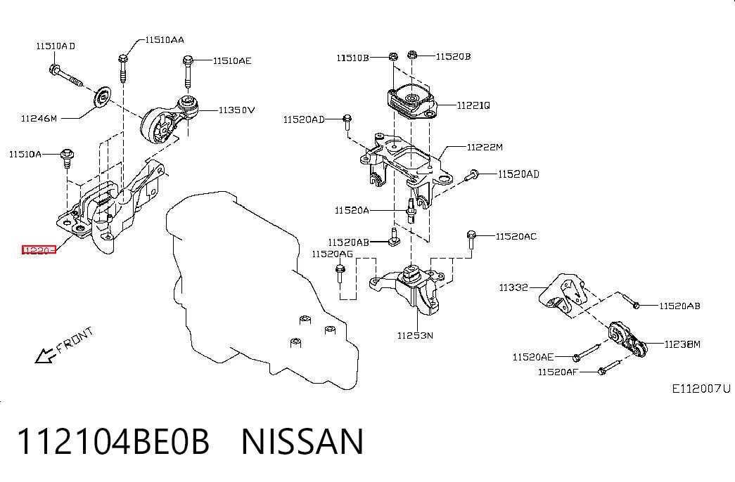 Подушка (опора) двигуна, права передня Renault (RVI) 112104BE0B ціна, від 80.85 USD